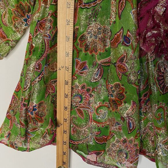 Miss June Paris Mini Dress Tunic Cover Up Green Gold Kimono Sleeve Beach Resort - Picture 5 of 8